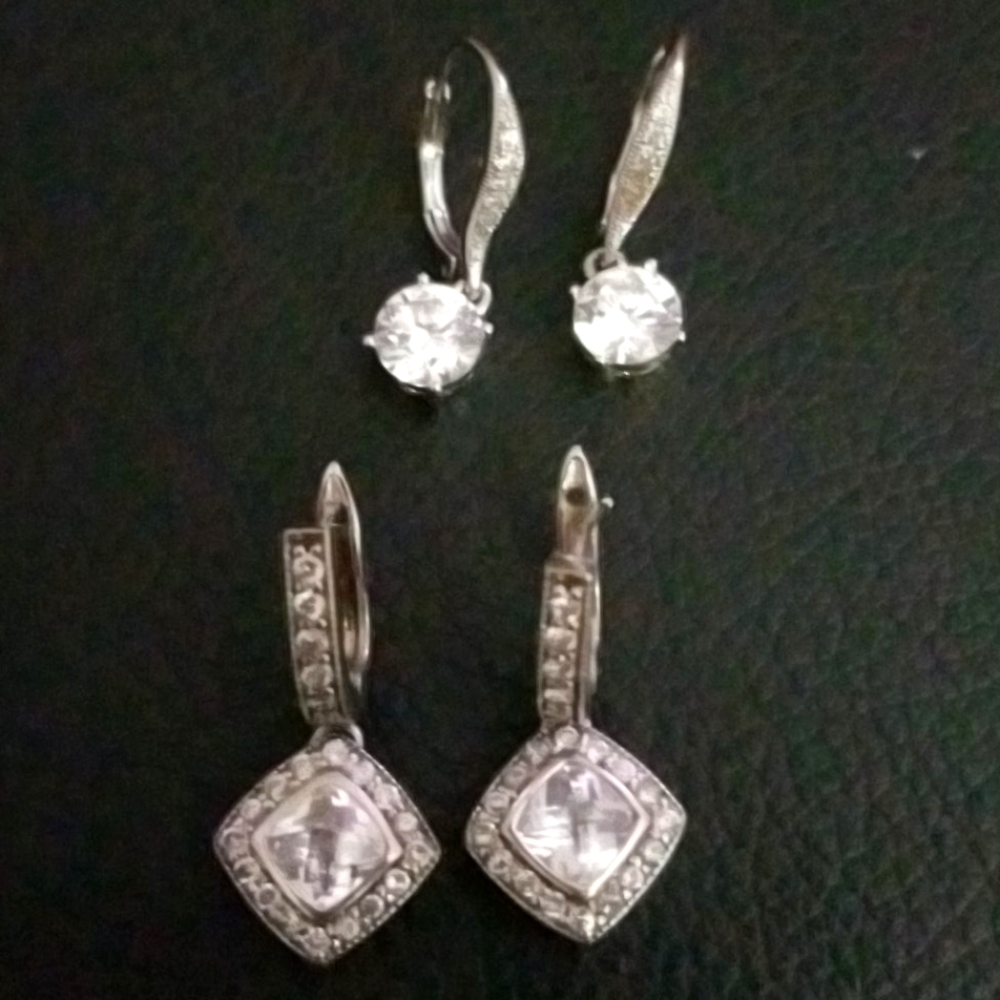Cubic zirconia,  leverback earrings.
